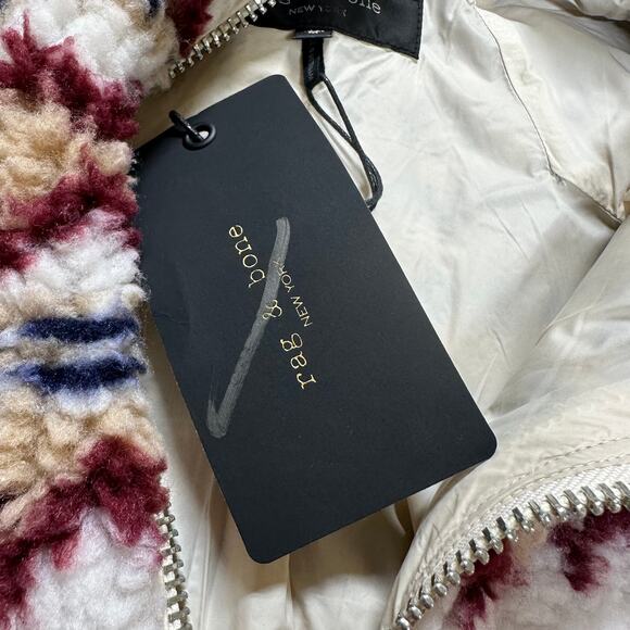 Rag & Bone NWT Fair Isle Sherpa Hoodie Size M Full Zip Side Pockets Drawstring - Picture 6 of 10